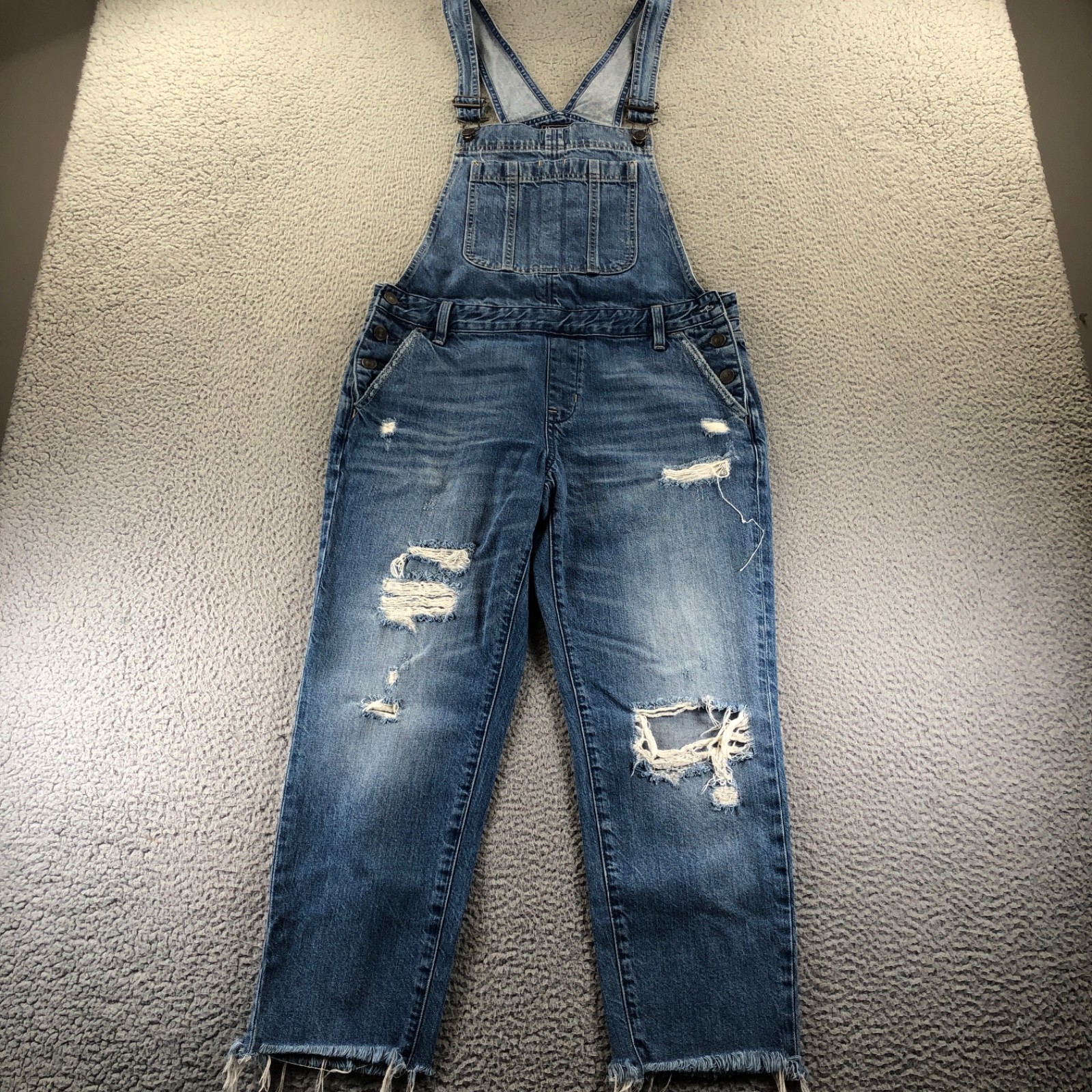Abercrombie & Fitch Overalls Womens Small blue Denim Distressed Y2K Raw Hem