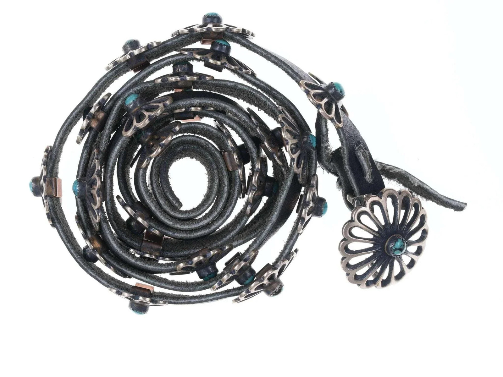 Native American Tufa Cast sterling and turquoise concho belt image 2