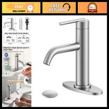 Brushed Nickel Single Handle Bathroom Faucet with Pop-up Drain - 1 or 3 Hole Ins