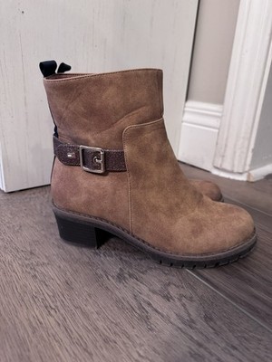 Tommy Hilfiger Teri Marlow Brown Leather Ankle Boots Buckle Zip Round US 3