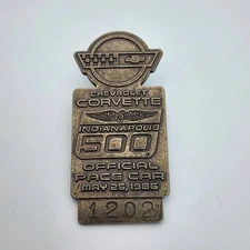 Indianapolis 500 Pit Badge Silver Low #1202 1986 Corvette Pace Car