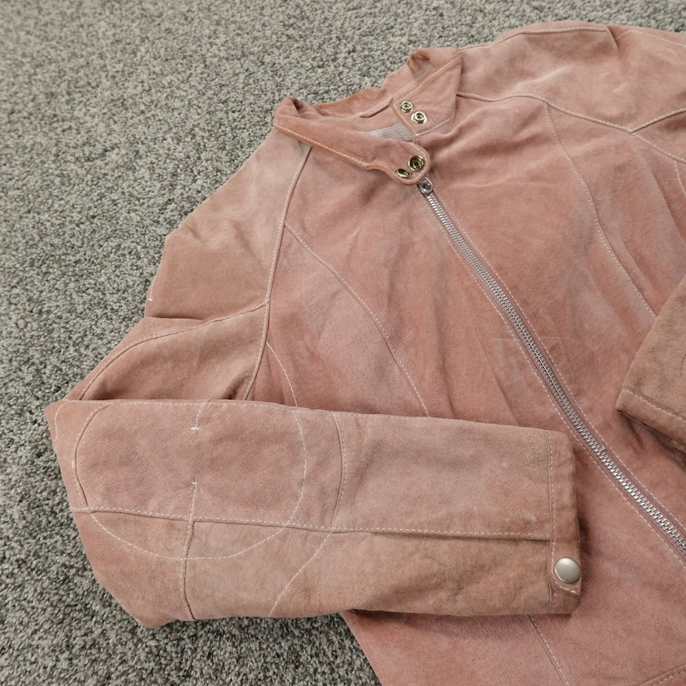 Chaqueta de Cuero Wilsons Para Mujer M Rosa Gamuza Cuero Motociclista Cremallera Foto 4 de 4
