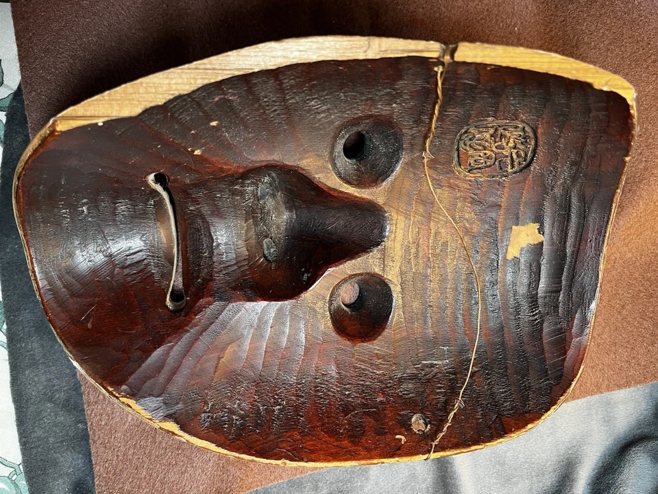 Hermosa japonesa vintage madera de ciprés NOH MÁSCARA marca Ko-omote fabricantes en la parte trasera Foto 4 de 4