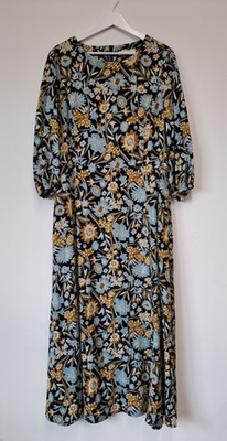 Seasalt Pellar Maxikleid Blumen Größe 16 marineblau 3/4-Ärmel Leinenmischung Taschen