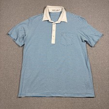 Criquet Mens Sz XL Players Shirt Polo Blue White Striped Pima Cotton Stretch