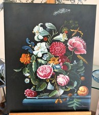Ölgemälde Stillleben Blumenstrauß in einer Vase handgemalt signiert auf Leinwand