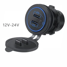 USB Type C PD + QC 3.0 Dual Car Charger Adapter 2 Port Cigarette Socket 12V-24V