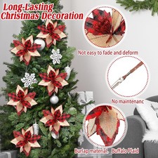 12Pcs Buffalo Plaid Poinsettia Ornaments Burlap Christmas Tree Decor