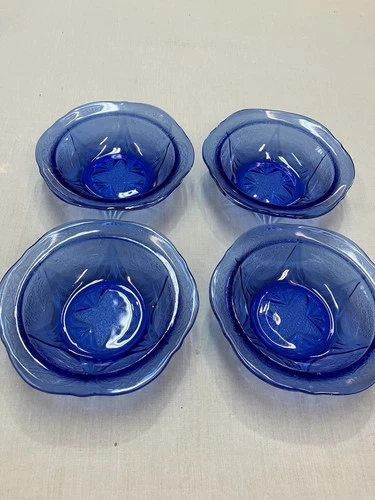 Set of 4 Blue Royal Lace Depression Glass 5 1/4" Berry Bowls