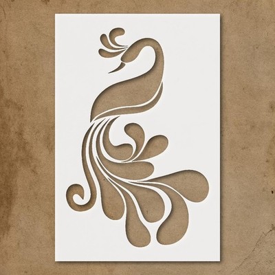 Stylized Peacock with Flowing Curves Wall Art Reusable Stencil - StencilAir