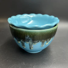 Ganz Bella Casa Dip Chiller, Turquoise Drip pattern 2 Pc Party Dip Serving Dish