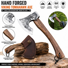 Hand Forged Viking Axe, High Manganese Steel Camping Hatchet, Wood Cut axe