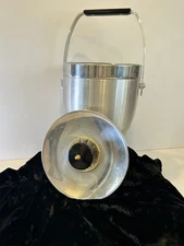 MCM Atomic Era Vintage Ice Bucket  Brushed Aluminum with Black and Gold Accents