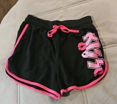 KISS L Rare Band Logo Black & Pink Shorts Rock Style Sweat Shorties