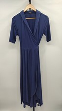 Quince Women Tencel Jersey Midi Wrap Dress Navy Basic Sleeved M