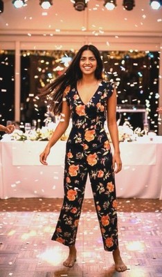 Rachel Roy NWOT short sleeve floral wide leg womens jumper sz S clubwear party
