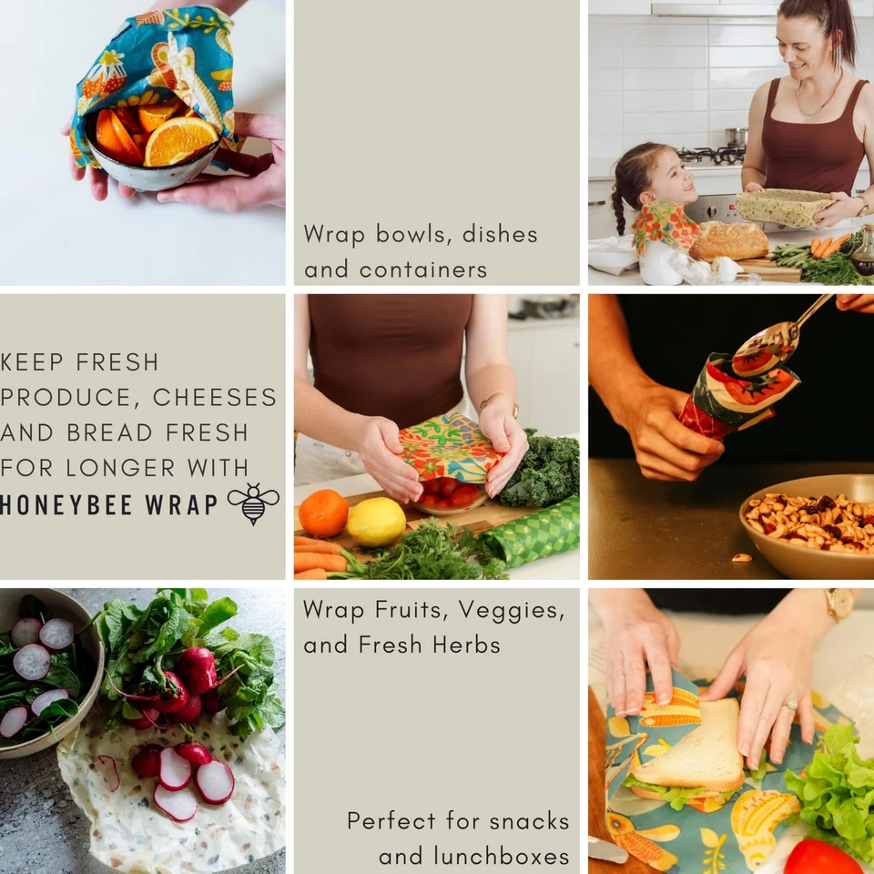 Envolturas de cera de abejas reutilizables para alimentos | Paquete de 7 | Ecológicas, orgánicas, biodegradables... Foto 3 de 4