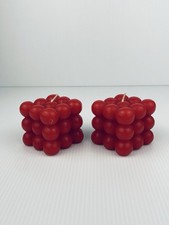 BUBBLE BALL CANDLES Set of 2 Red Cube Shaped Unscented NEW with Tags