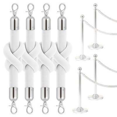 4PCS White Velvet Rope 5FT â   Soft Velvet Ropes with Silver Snap Ends Stanch...