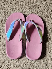 Girls Flip Flops Sandals Shoes - Size 1/2 Wonder Nation - Pink w/ Rainbow Straps