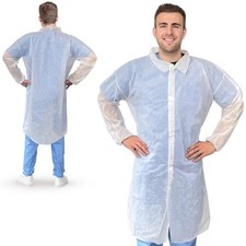 White Disposable Lab Coats Polypropylene 40 GSM Elastic Wrists 10 Count Large