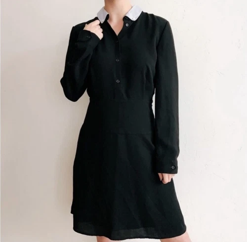 Abito Camicia COACH Nero Tg 2 Preppy Fit Svasato Abito da Lavoro con Camicia Collo Vestito