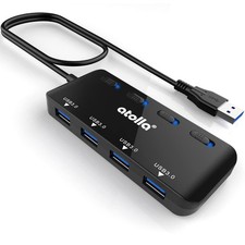 USB Hub, 4-Port 3.0 Hub Splitter with 2 ft Extended Cable, 2 FT, Black