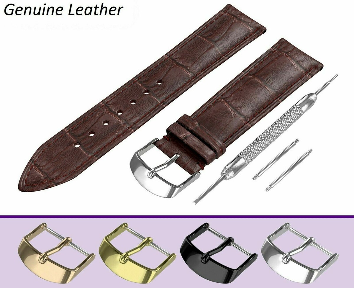 For FORTIS Dark Brown Genuine Leather Watch Strap Band for Buckle Clasp  Pins