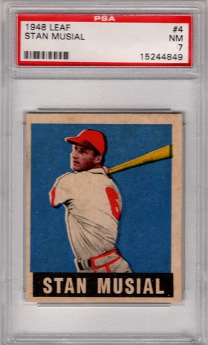 1948 LEAF #4 STAN MUSIAL RC VINTAGE HALL OF FAME CARDINALS ROOKIE CARD NM PSA 7