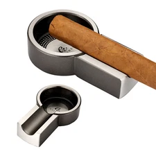 Galiner Metal Hand Cigar Holder Ashtray With 1 Slot Mini Portable Silver Outside