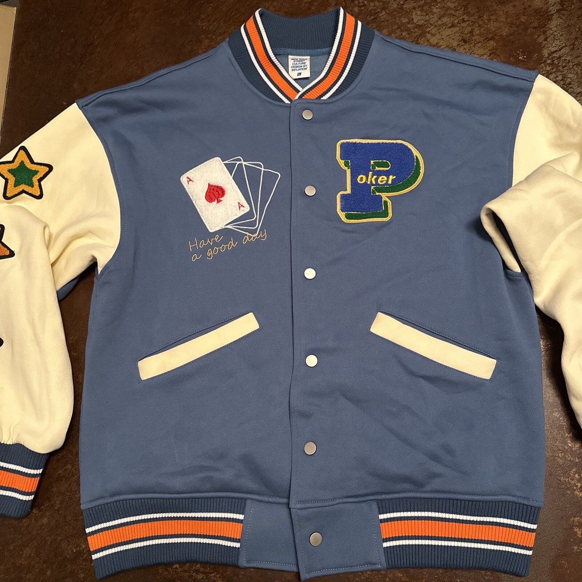 New Wave Street Culture by Inflation Varsity Poker Lucky Jacket Sz