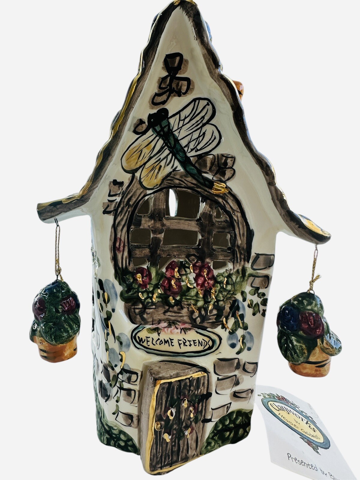 Blue Sky Clayworks Tealight House Heather Goldminc DRAGONFLY WELCOME FRIENDS