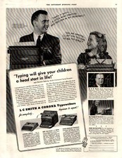 1940 LC Smith & Corona Typewriters Man and Little Girl Typing Vtg. Print Ad 1258 thumbnail