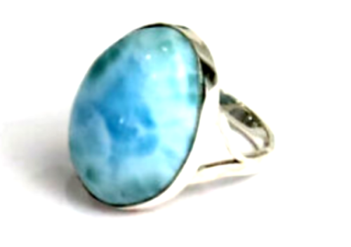 Charming Design Natural Sky Blue Larimar .925 Sterling Silver Ring #7.5 - Picture 1 of 5