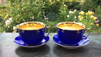 KPM Berlin 2 x seltene Milchkaffeetassen preußischblauer Fond Biedermeier