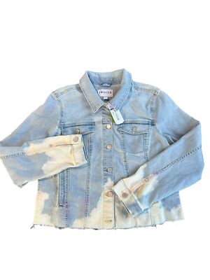 FRAYED JEANS Women s Junior XL Light Blue Cropped Denim Jacket Raw Hem Bleached
