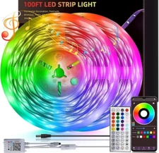 100ft LED Strip Lights 5050 RGB Bluetooth Color Change Remote For Rooms Bar USA