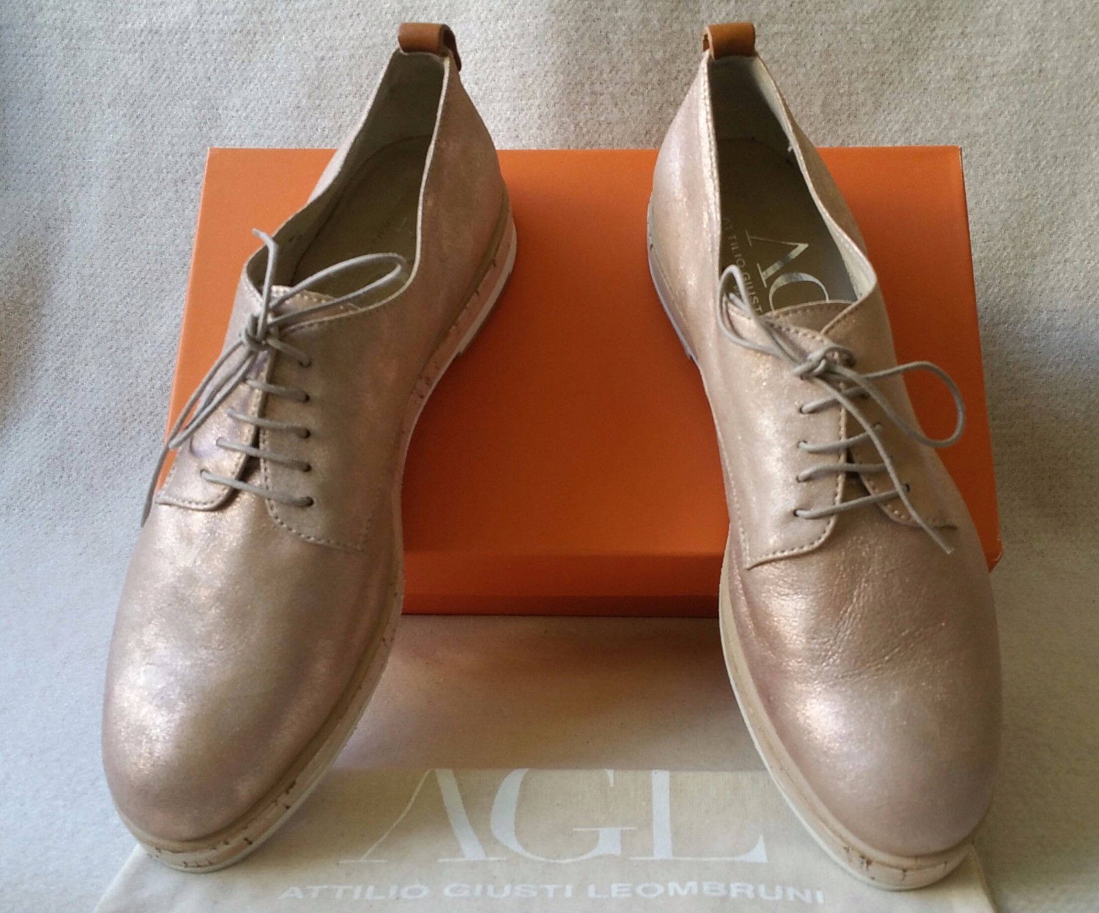 SAOLA AGL Attilio Giusti Leombruni 39 5 suola in sughero plateau metallizzato Oxford stringato