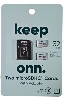 TWO 32GB microSDHC Cards +Adapter ONN Sealed (2x 32GB cards) 