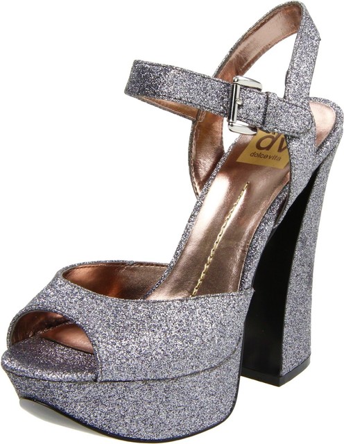silver glitter platform heels