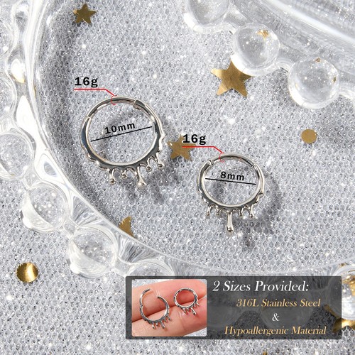 1PC Silver STEEL Hinged Septum Clicker Nose Ring Lip Ear Helix Daith Hoop 16G - Picture 4 of 32