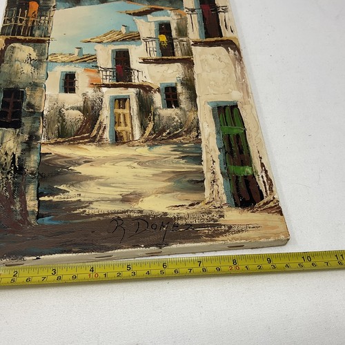 R. Domez Spanish Courtyard Original Oil Painting On Canvas Measuring 9.5" x 16" - Picture 5 of 6