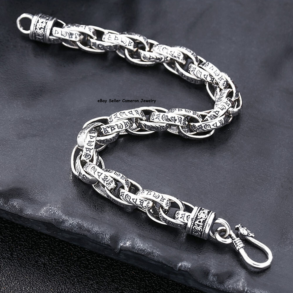 Pure S925 Sterling Silver Chain 7mm Six Words Wheat Link