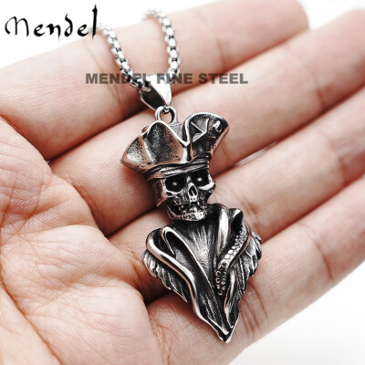 MENDEL Gothic Mens Biker Skull Pendant Necklace Men Stainless