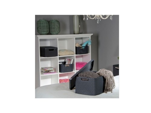 12x Cestino Contenitore Scatola Portaoggetti 12x30L Maniglia Copertina Curva Stile Rattan L Grigio - Foto 6 di 12