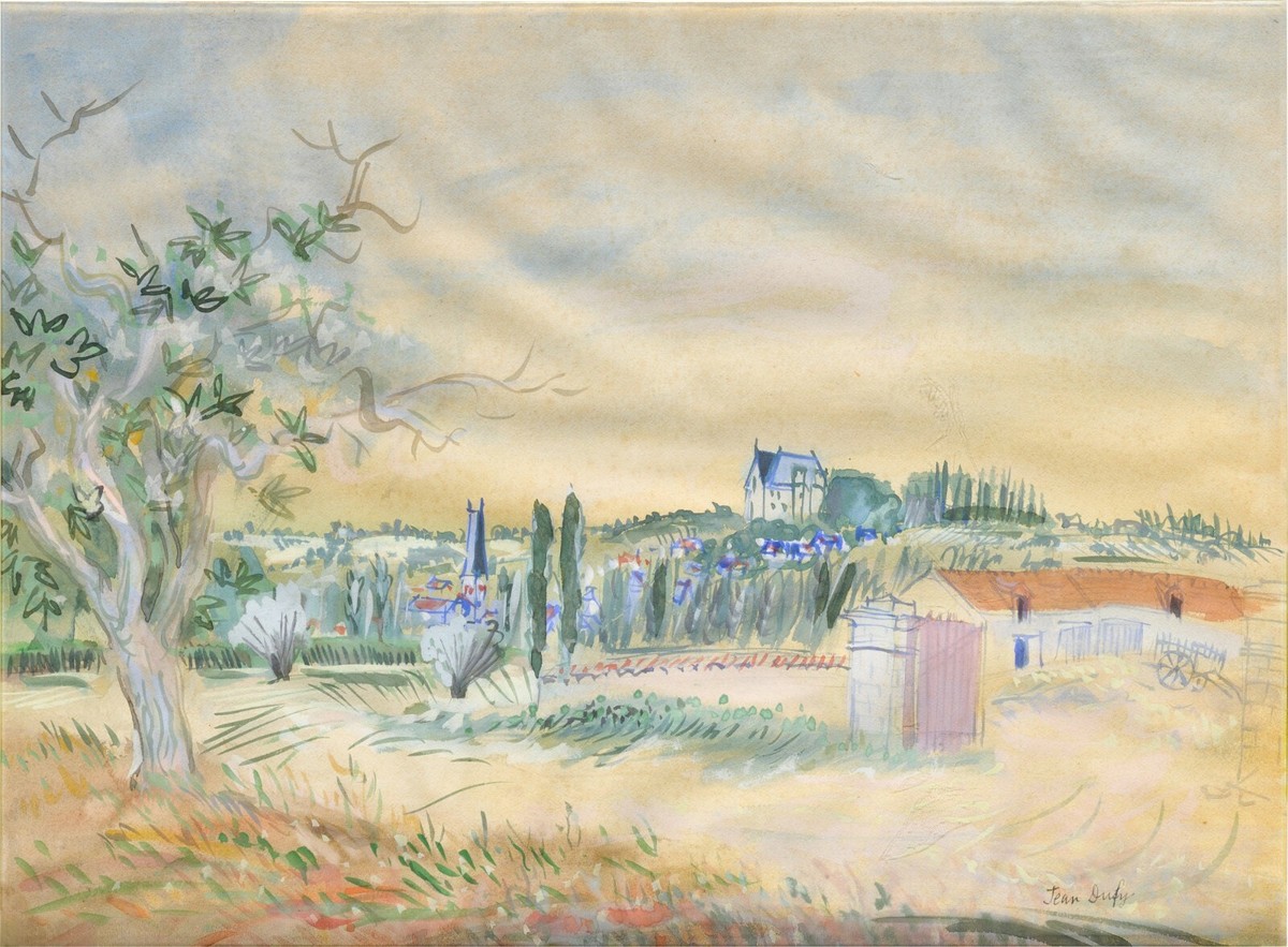 Jean Dufy、Paysage a Preuilly sur Claisse Landscape, Preuilly-sur-claise Artwork By Jean Dufy Oil