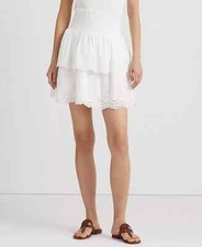 Lauren Ralph Lauren Women's Skirt Sz 14 Eyelet-Embroidered Cotton Ivory