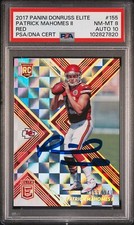 PATRICK MAHOMES SIGNED 2017 PANINI DONRUSS ELITE RED RC /149 PSA 8 AUTO 10