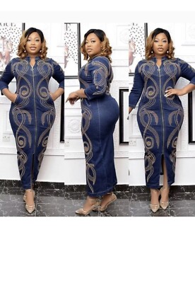 cobalt blue dress bodycon Women's Sleeveless Bodycon Maxi Denim Dress A-Line Dress main image 0
