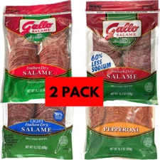 2 Pack Gallo Italian Dry Salame Pepperoni Sliced, 55% Less Fat, 60% Less Sodium